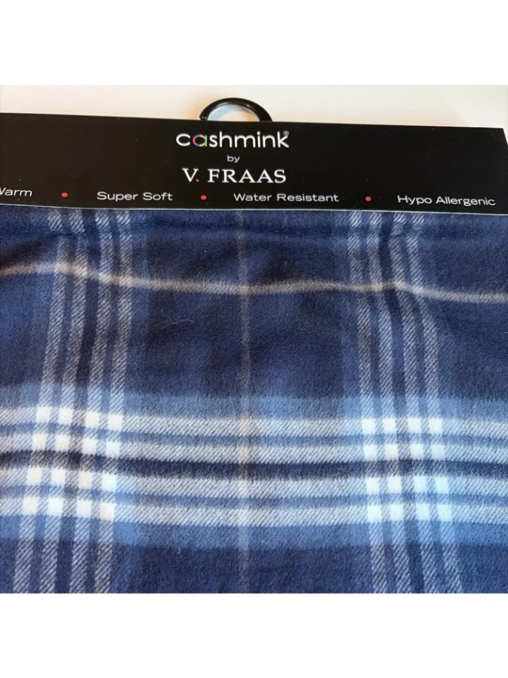 V. Fraas Cashmink Men's Classic Plaid Scarf Navy Super Soft Fringe Germany 80X12